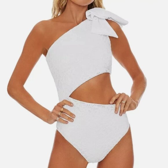 NWT! Beach Riot White Lace Bridal Cutout One Shoulder One Piece Swimsuit NEW! - Picture 4 of 6